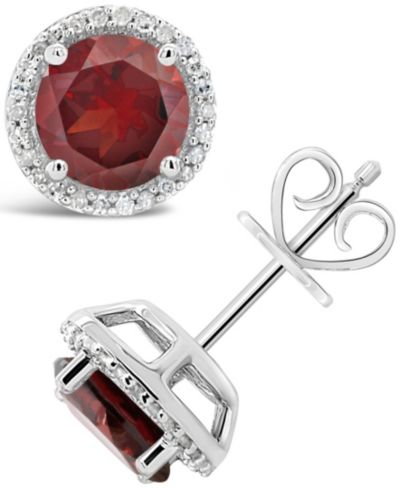 Серьги-гвоздики Macy's Round-cut Gemstone and Diamond в Sterling Silver