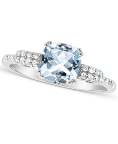 Кольцо Macy's с аквамарином (1-1/4 ct. t.w.) и бриллиантом (1/10 ct. t.w.) в стерлинговом серебре