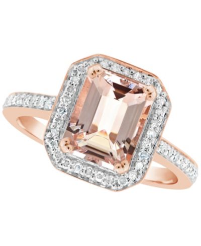 Macy's Кольцо с морганитом (2 ct. t.w.) и бриллиантом (1/4 ct. t.w.) в позолоченном серебре 14K Rose Gold-Plated