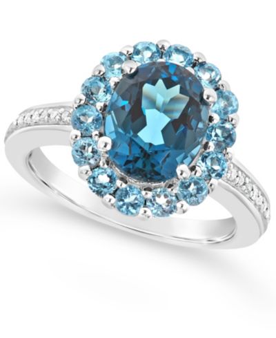 Кольцо с London Blue Topaz, Swiss Blue Topaz и Diamond в Sterling Silver