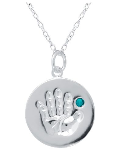 Giani Bernini Crystal Birth Month "Handprint" Disc 18" Pendant in Sterling Silver, Created for Macy's