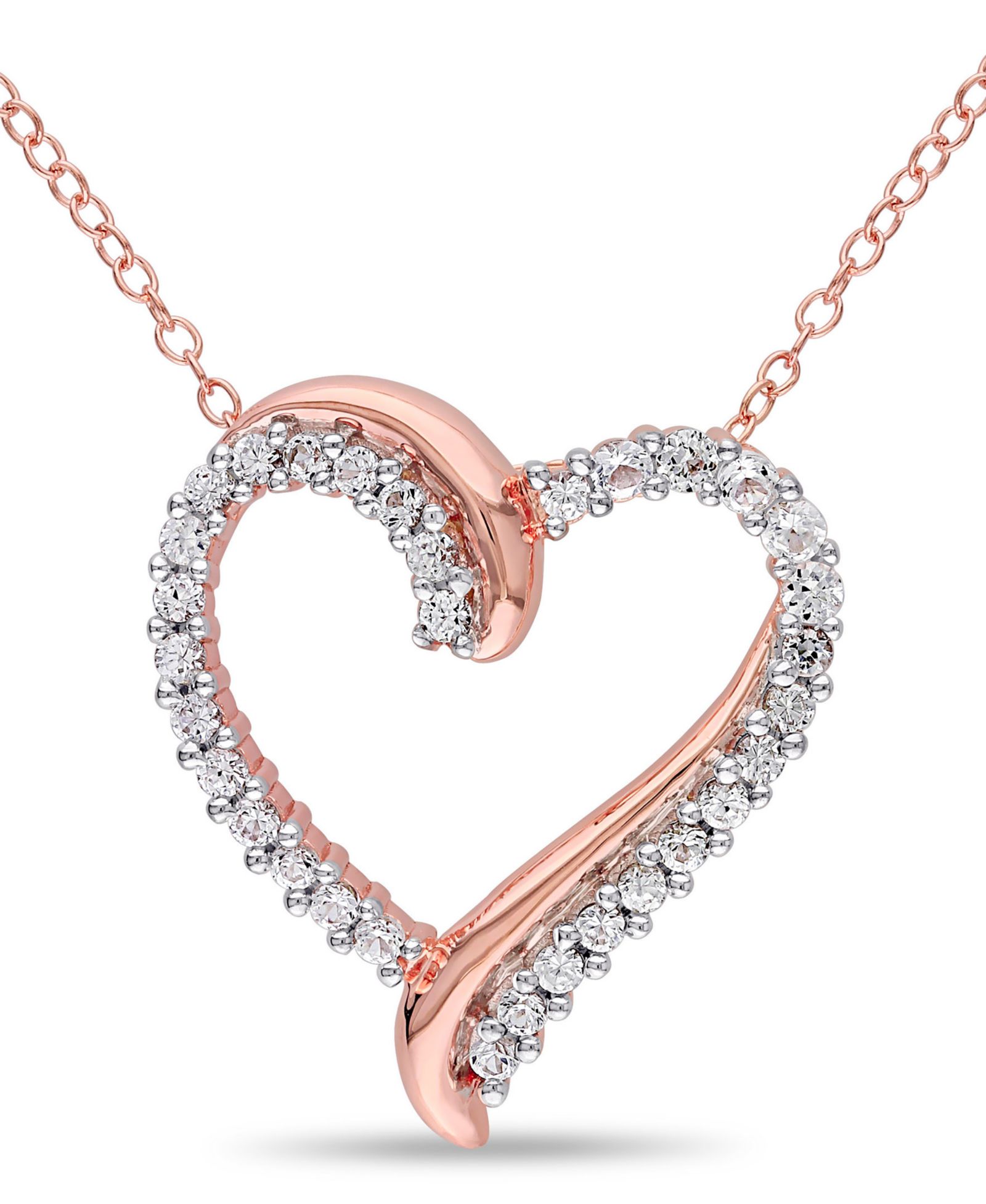 Macy's подвеска-кулон Heart с белым сапфиром (3/4 ct. t.w.) в 18k Rose Gold Over Silver