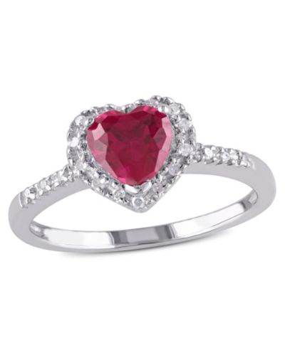 Кольцо Lab-Grown Ruby (1 ct. t.w.) и Diamond (1/10 ct. t.w.) Heart Halo в серебре