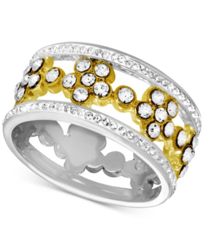 Essentials Floral Crystal Openwork Band Ring in Two-Tone Plate