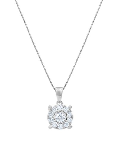 Diamond Halo 18" Pendant Necklace (3/4 ct. t.w.) in 14k Yellow, White or Rose Gold