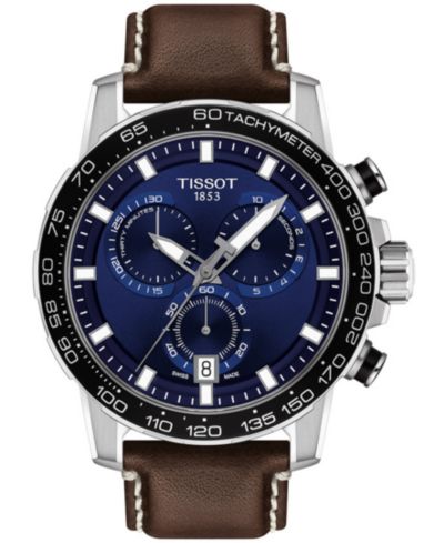 Tissot Мужские швейцарские часы T-Sport Supersport Chrono на коричневом кожаном ремешке 46mm