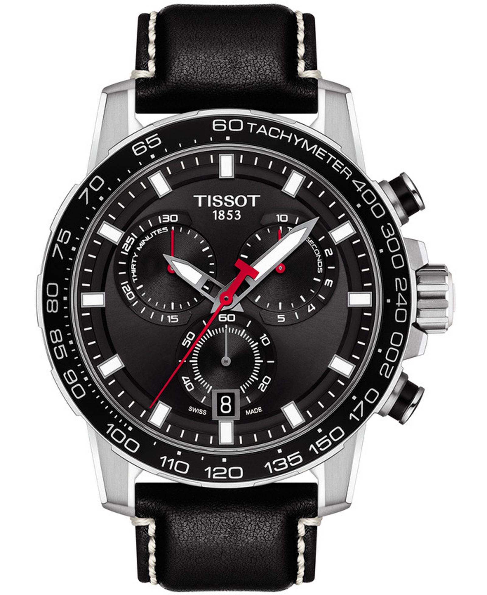 Мужские часы Tissot Swiss Chronograph Supersport T-Sport Black Leather Strap 46mm