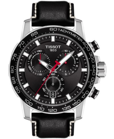 Мужские часы Tissot Swiss Chronograph Supersport T-Sport Black Leather Strap 46mm