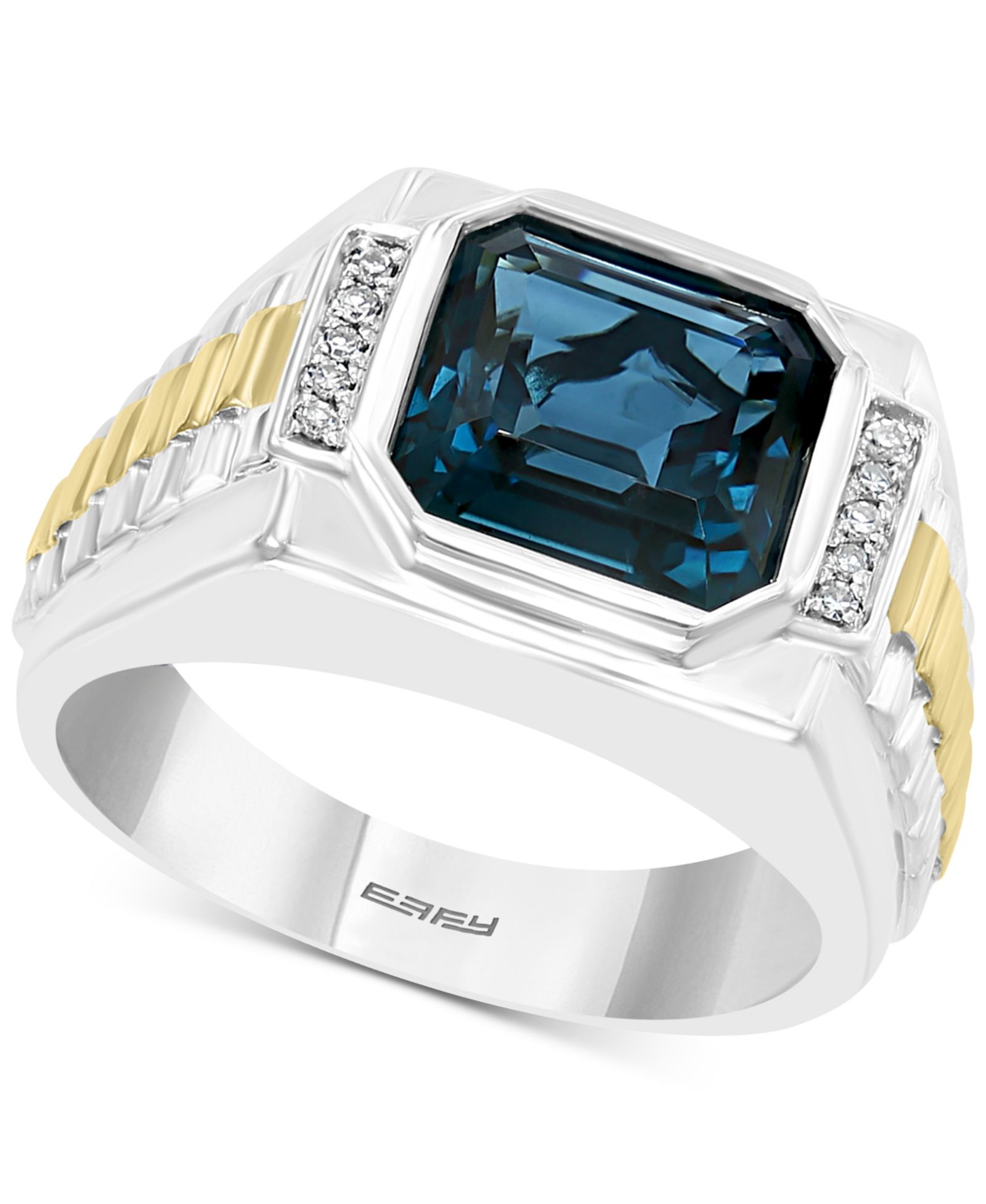 Мужское кольцо EFFY London Blue Topaz & Diamond в серебре с напылением 18k Gold