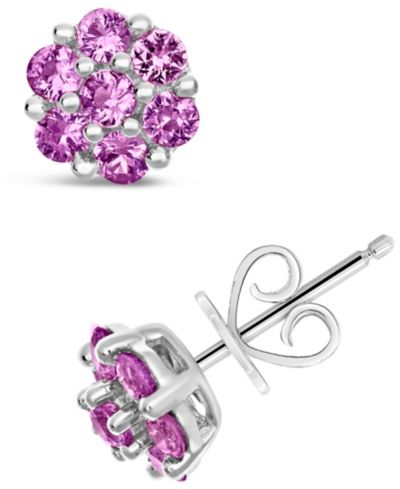 Серьги-гвоздики Macy's с розовым сапфиром (1-1/4 ct. t.w.) из стерлингового серебра