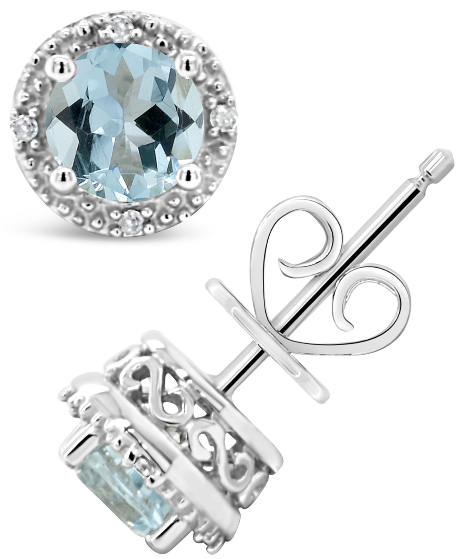 Серьги-гвоздики с драгоценным камнем (6mm) и бриллиантовым акцентом из стерлингового серебра