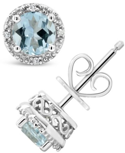 Серьги-гвоздики с драгоценным камнем (6mm) и бриллиантовым акцентом из стерлингового серебра