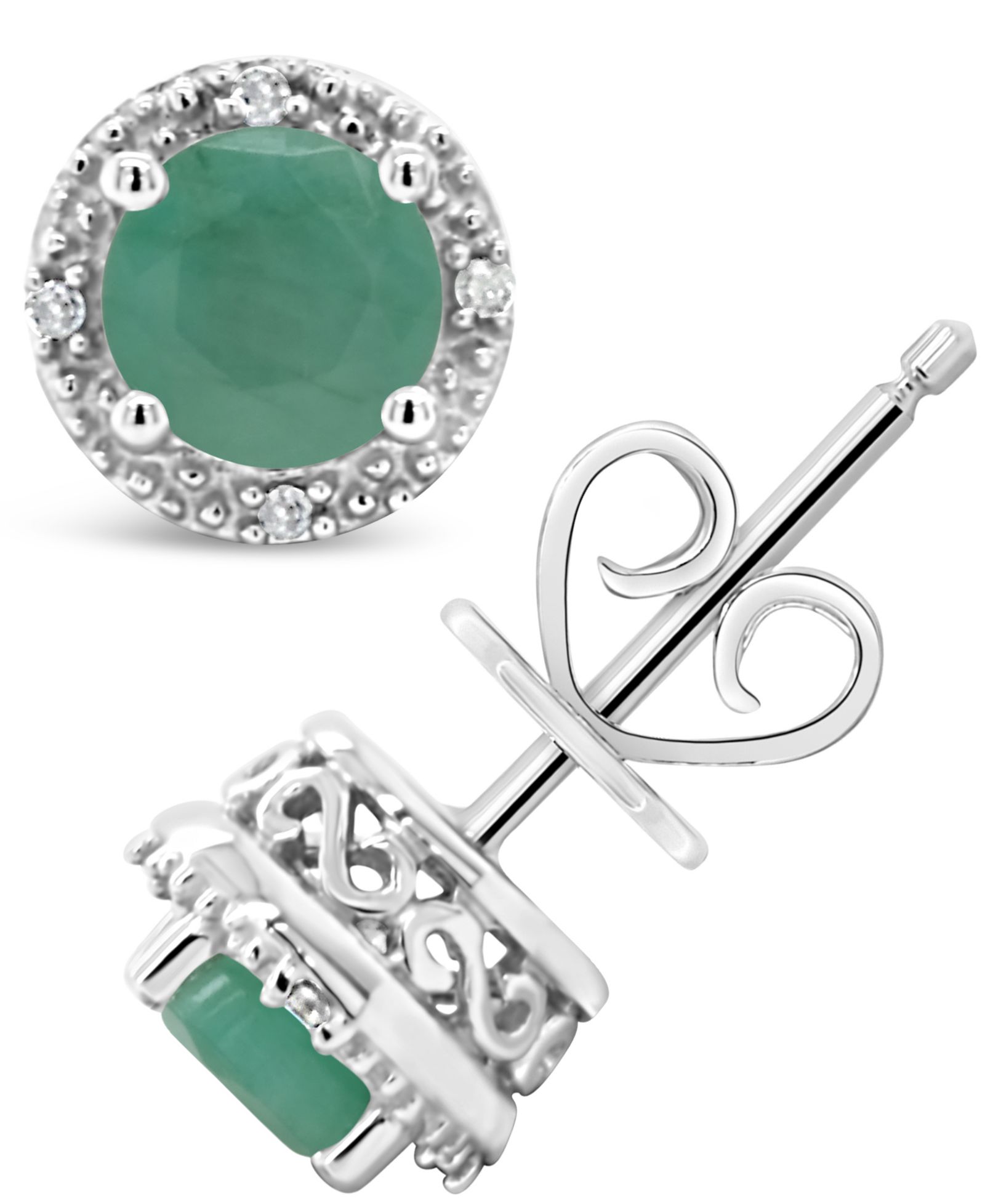 Emerald (1 ct. t.w.) и Diamond Accent серьги-гвоздики из Sterling Silver