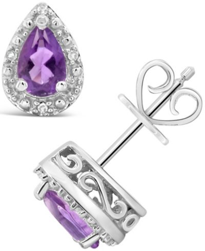 Серьги-гвоздики Gemstone and Diamond Accent в Sterling Silver