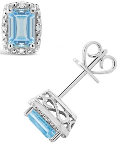 Серьги-гвоздики с бриллиантовым акцентом и опалом (3/4 ct. t.w.) из стерлингового серебра (также доступны с аквамарином)