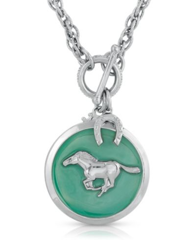 2028 Silver-Tone Enamel Horse Pendant Toggle Necklace
