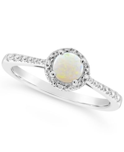 Кольцо с опалом (1/3 ct. t.w.) и бриллиантом из стерлингового серебра