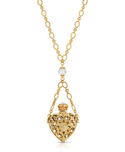 2028 14K Gold-tone Crystal Filigree Heart with Glass Vial Necklace