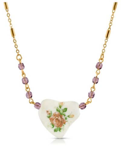 Ожерелье 2028 Beaded Heart with Pink Floral Decal