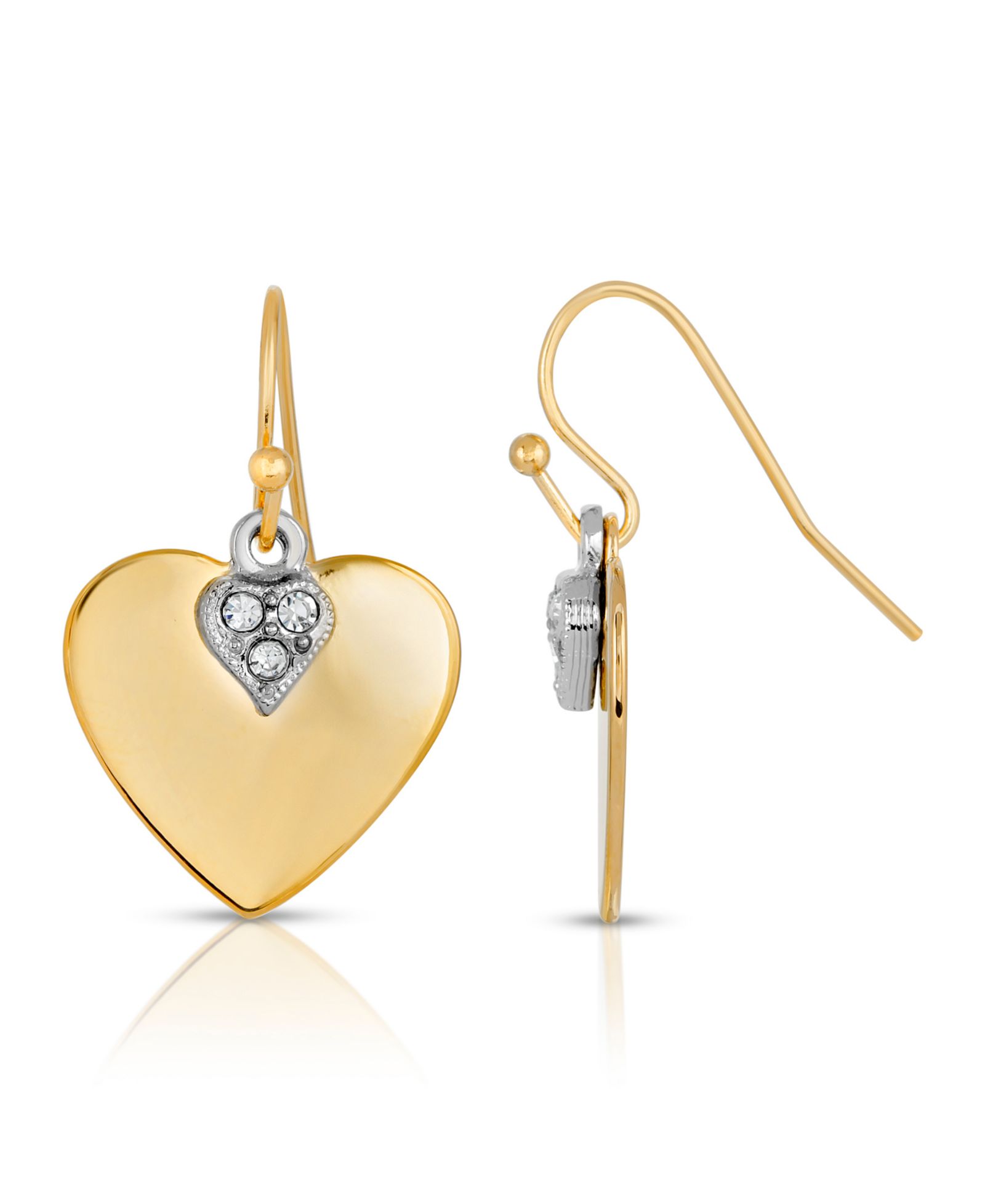 Серьги-сердечки с покрытием 14K Gold и прозрачным кристаллом 2028