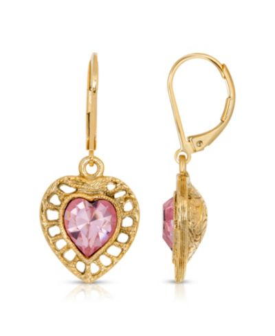 2028 серьги-подвески с кристаллами в форме сердца, 14K Gold-tone