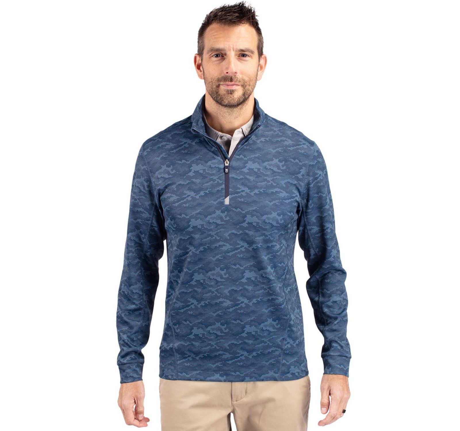 Cutter & Buck Men's Traverse Camo Print Stretch Quarter Zip Pullover Jacket