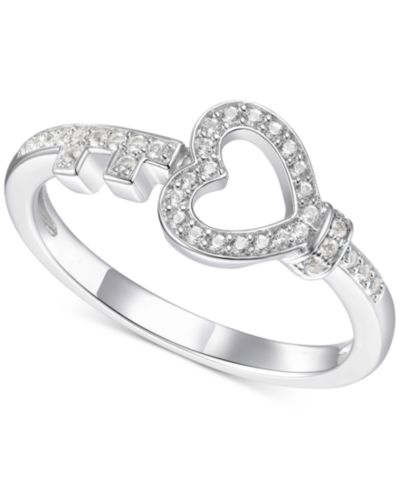Macy's Кольцо Diamond Heart & Key в серебре