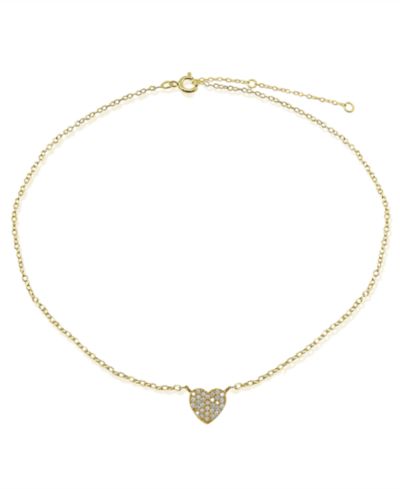 Cubic Zirconia Pavé Heart Ankle Bracelet in 18K Gold-Plated Sterling Silver