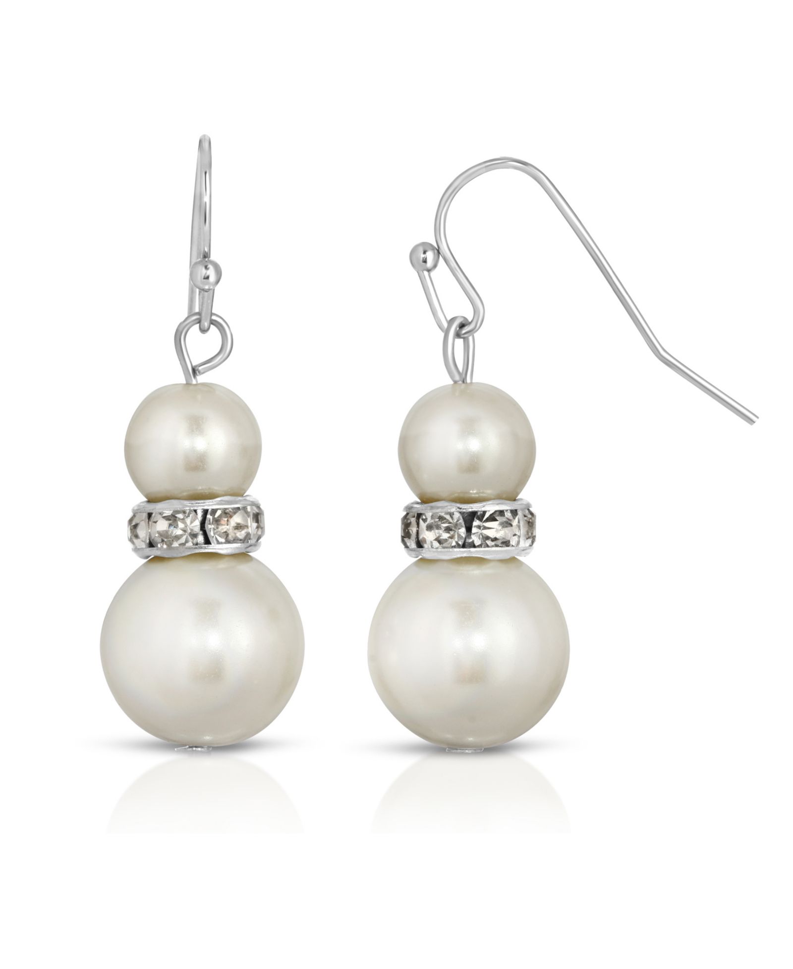 Серьги 2028 Silver-Tone White Graduated Imitation Pearl and Crystal Drop
