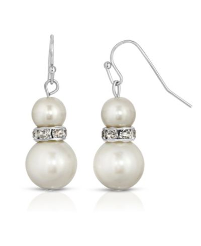 Серьги 2028 Silver-Tone White Graduated Imitation Pearl and Crystal Drop