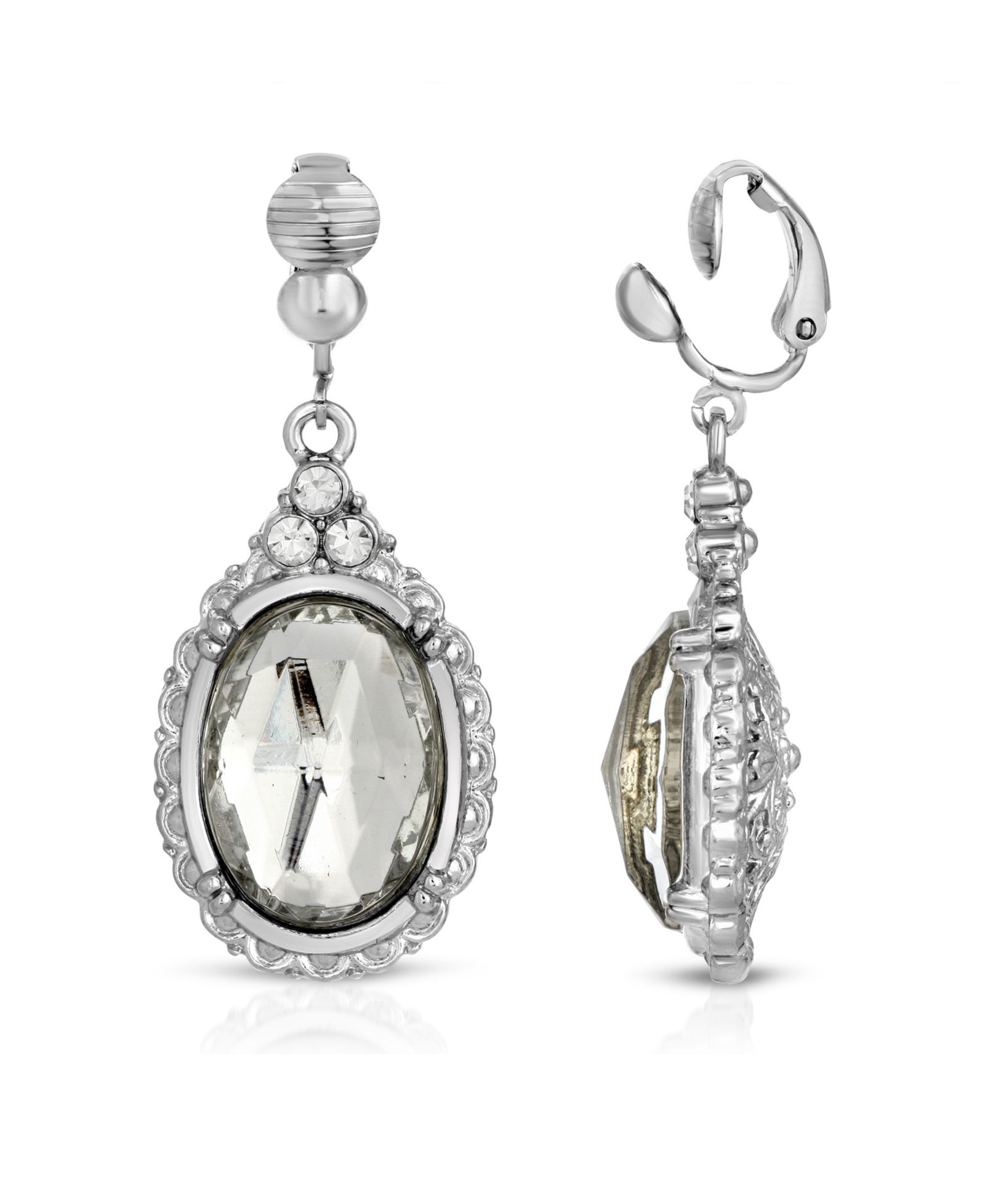 Серьги-подвески 2028 Silver-Tone Crystal Oval Drop