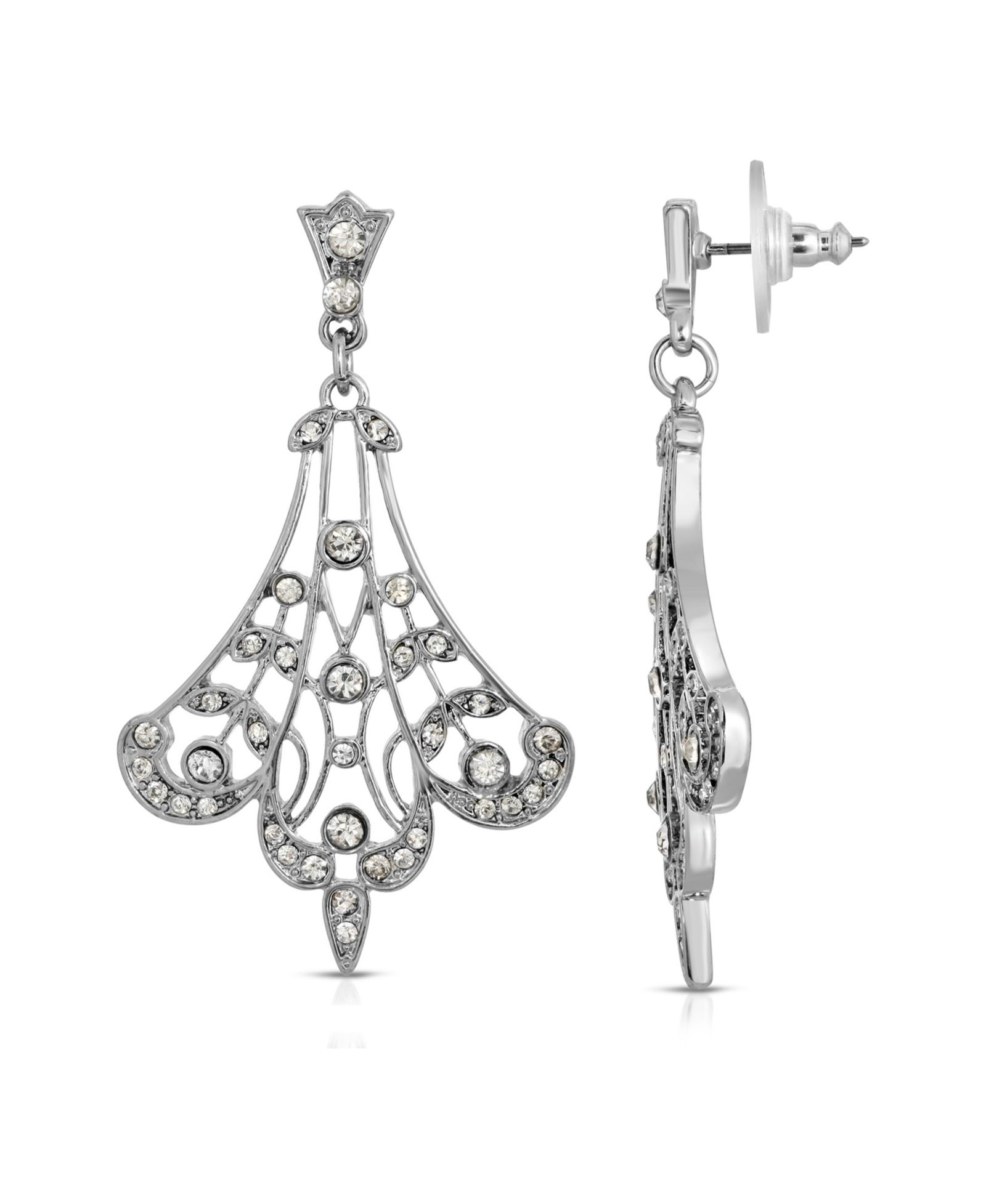 Серьги 2028 Silver-Tone Crystal Fan Filigree Drop Earrings