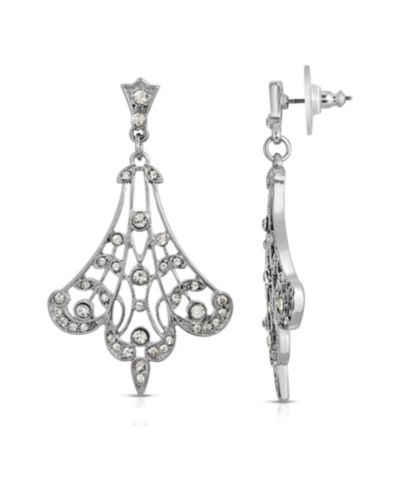 Серьги 2028 Silver-Tone Crystal Fan Filigree Drop Earrings