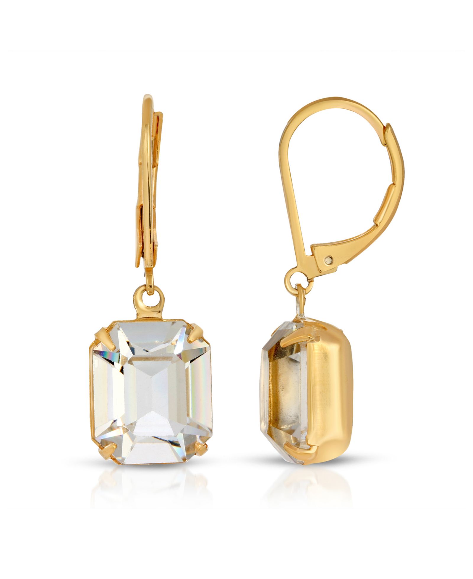 Серьги-подвески 2028 Gold-Tone Octagon Drop с кристаллами