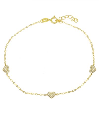 Браслет Giani Bernini Cubic Zirconia Pavé 3 Heart Station Ankle, Sterling Silver or 18K Gold-Plated Sterling Silver