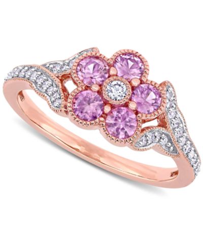 Кольцо с розовым сапфиром и бриллиантом в 10k Rose Gold