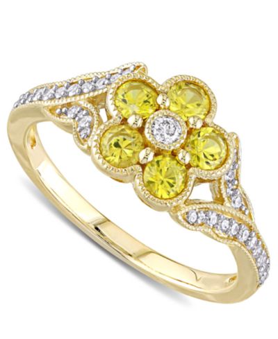 Yellow Sapphire (3/4 ct. t.w.) & Diamond (1/6 ct. t.w.) Flower Ring in 10k Gold
