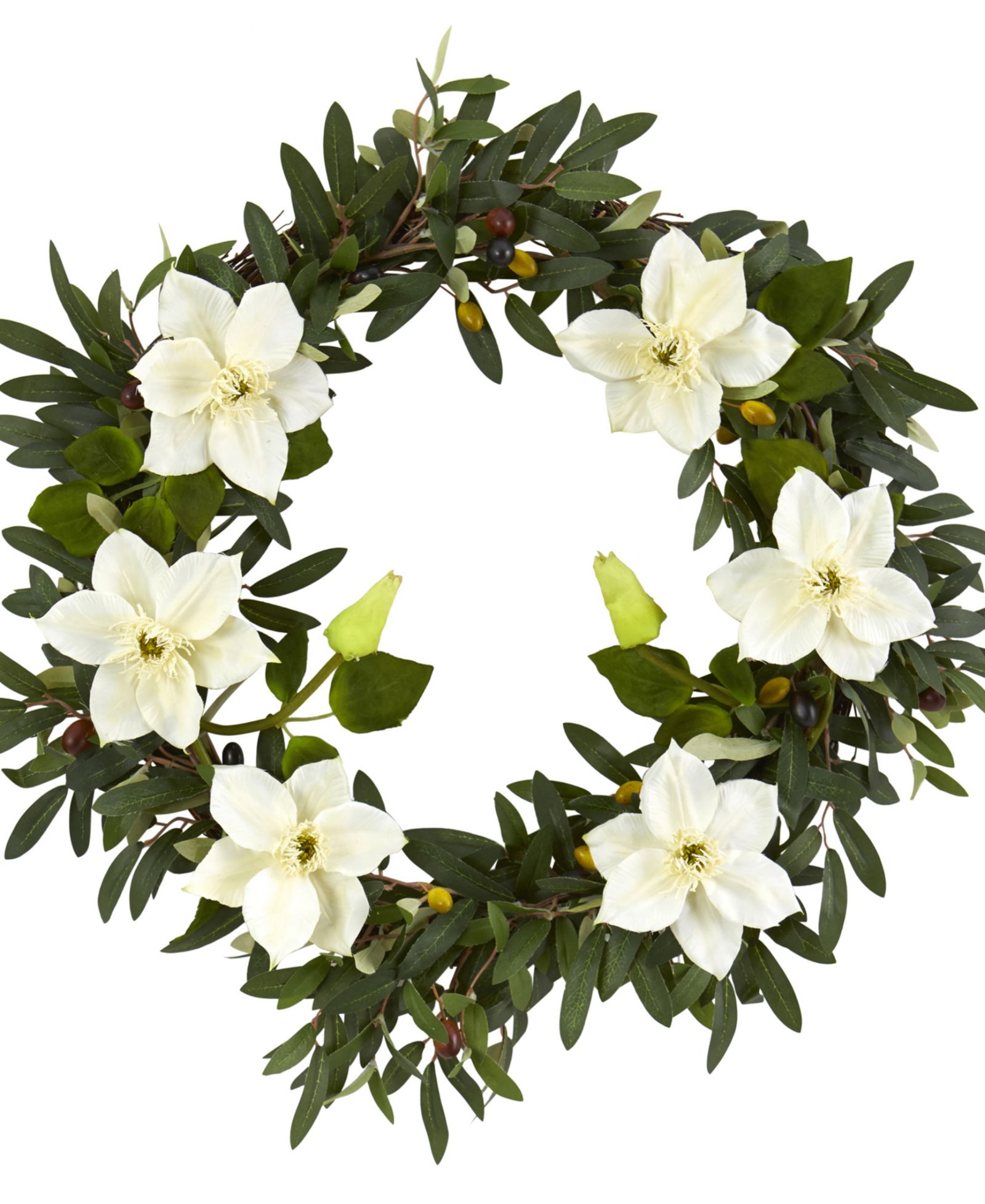 Искусственный венок Nearly Natural Olive and Anemone, 20in.