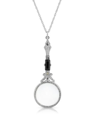 2028 Silver-Tone Black and Hematite Magnifier Necklace