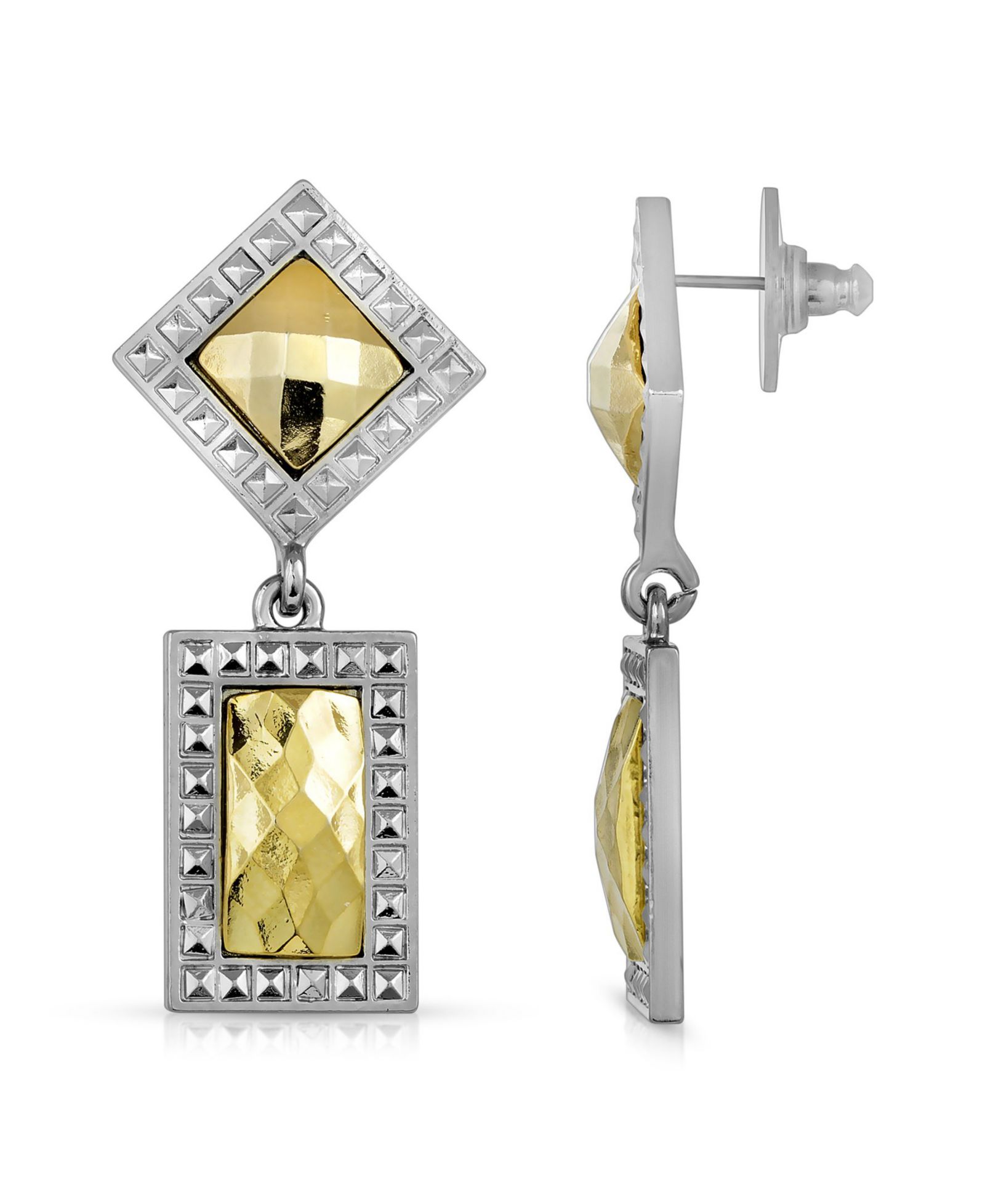 Серьги 2028 Silver-Tone Gold-Tone Stone Double Drop Square