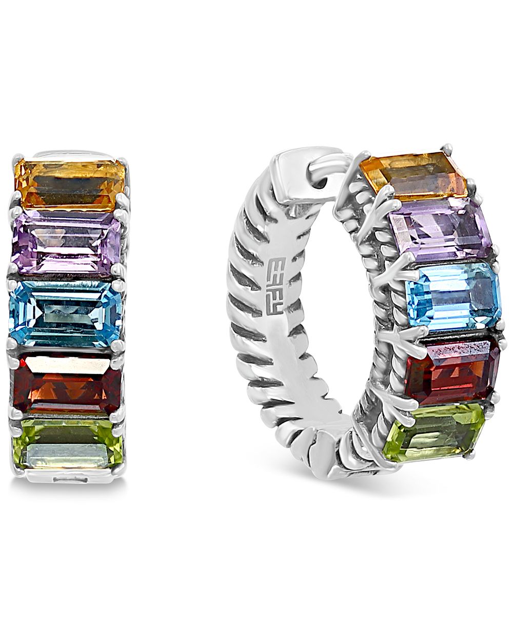 EFFY® Multi-Gemstone Small Hoop Earrings (3 ct. t.w.) in Sterling Silver, 0.6"