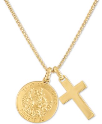 Мужская подвеска-кулон Esquire Men's Jewelry St. Christopher & Cross, 24" в 14k Gold-Plated Sterling Silver