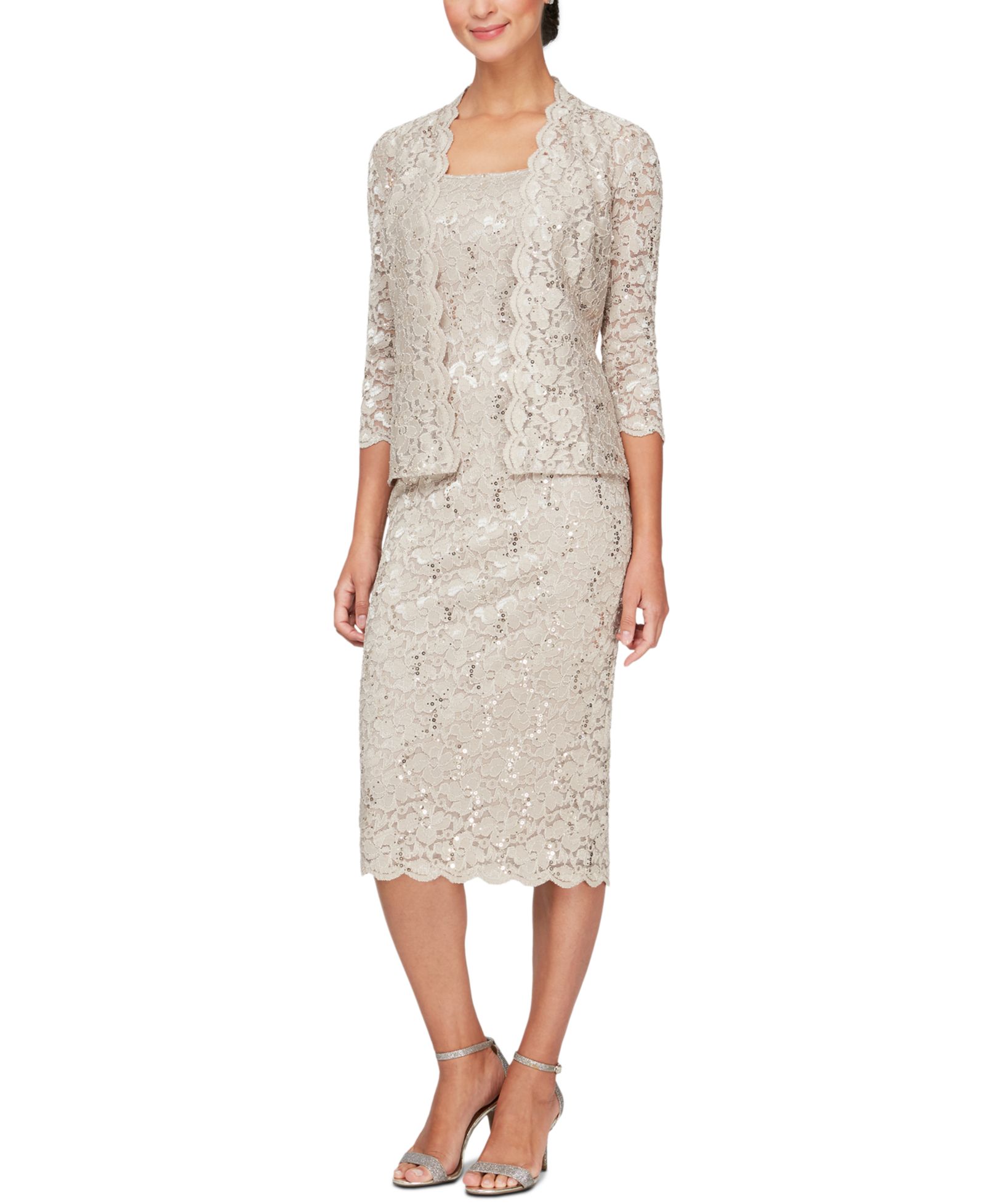 SL Fashions Petite 2-Pc. Lace Jacket & Midi Dress Set