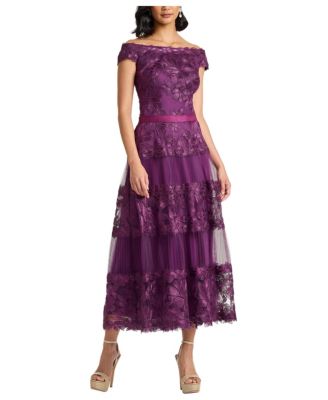 Tadashi Shoji Women's Adriane Floral Embroidered Tea-Length Dress
