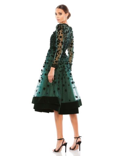 Платье Mac Duggal Women's Embellished Illusion High Neck Long Sleeve Fit and Flare