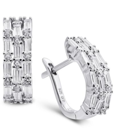 Серьги-кольца Arabella Cubic Zirconia Baguette в Sterling Silver