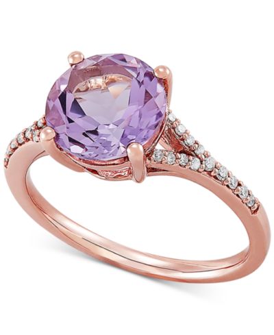 Кольцо с розовым аметистом и бриллиантом в золоте 14k Rose Gold