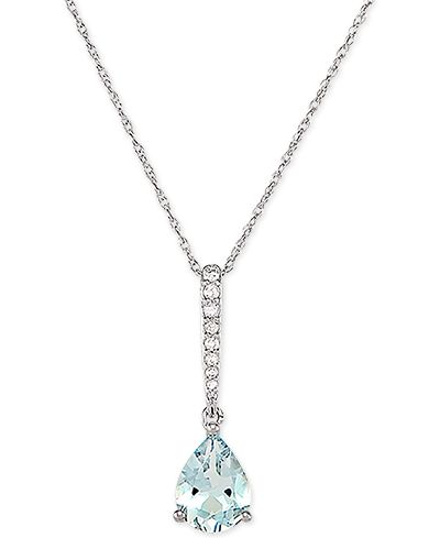 Подвеска Aquamarine (7/8 ct. t.w.) & Diamond (1/20 ct. t.w.) 18" в 14k White Gold