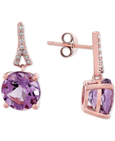 Серьги-подвески с розовым аметистом (3-1/2 ct. t.w.) и бриллиантом (1/20 ct. t.w.) в розовом золоте 14k