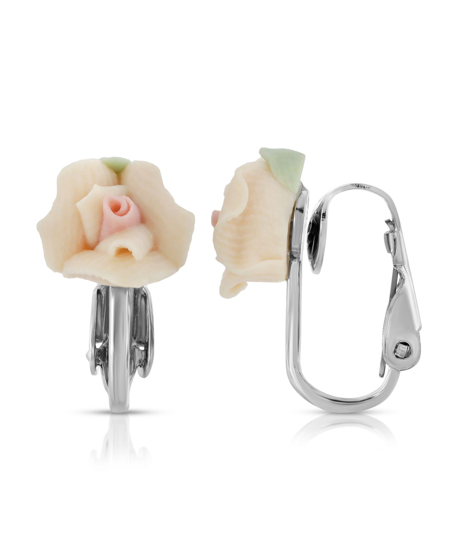 Серьги-клипсы 2028 Silver Tone Peach Porcelain Rose